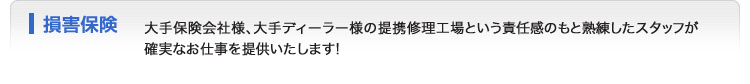 損害保険　大手保険会社様、大手ディーラー様の提携修理工場という責任感のもと熟練したスタッフが確実なお仕事を提供いたします!